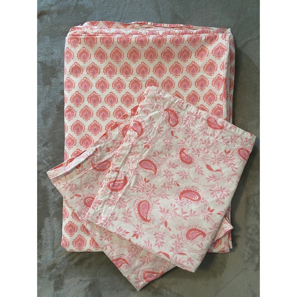 Pottery Barn Kids Twin Duvet Cover Set Pink Paisley Medallion Reversible Cotton